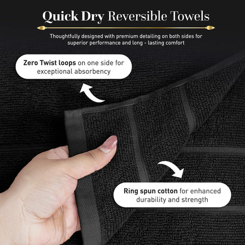 Hand Towels Set of 6 Quick Dry |100% Cotton I Zero Twist | OEKO-TEX | Black