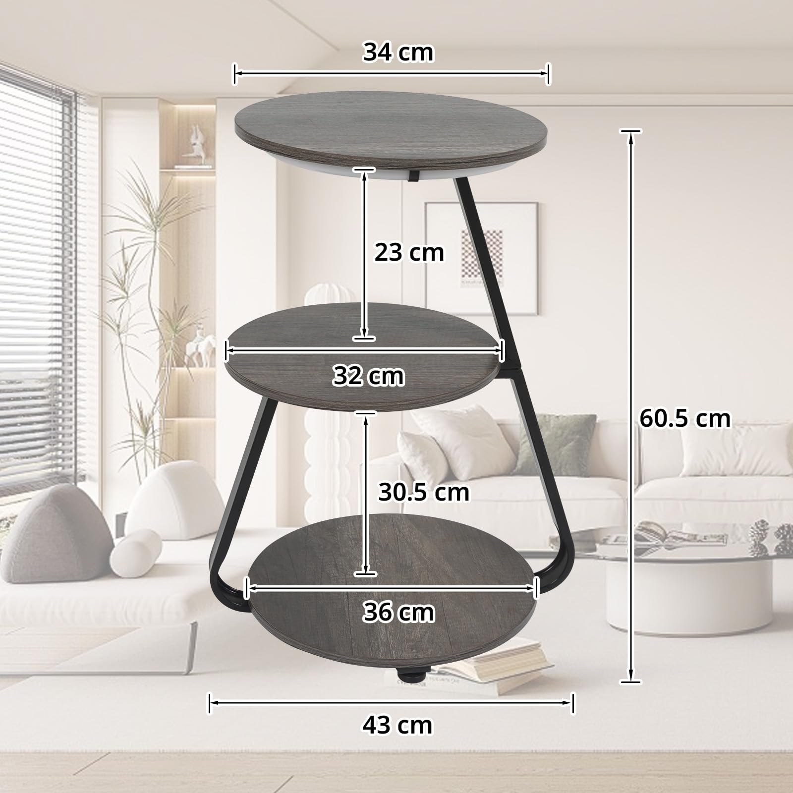 ARTETHYS Side Table, Small Round Coffee Table, Grey