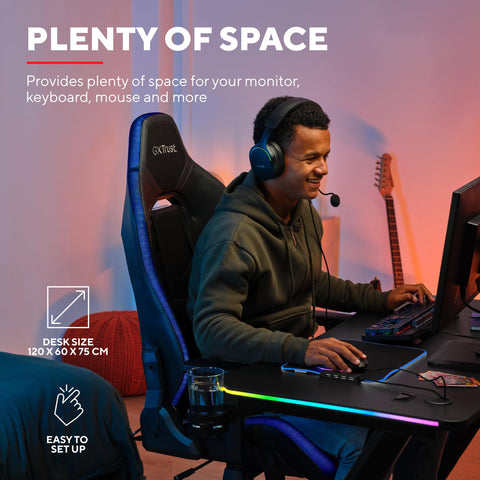 GXTrust Luminus RGB Gaming Desk with LED Lights 120x60 Computer Table Black