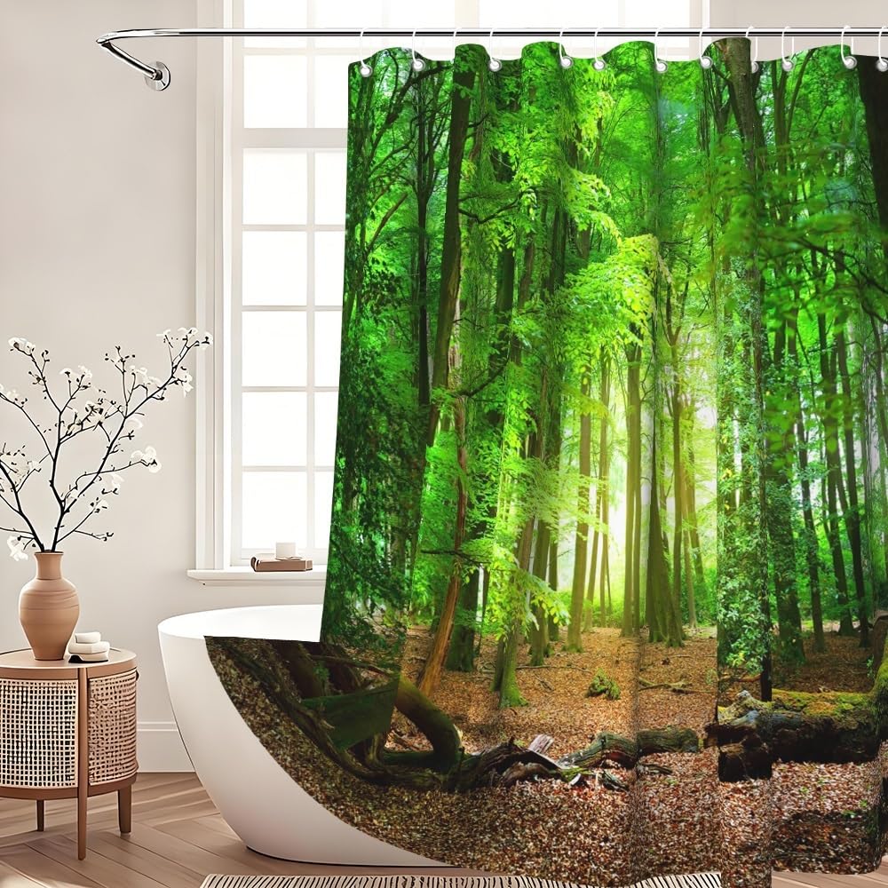 Xiaoterna Spring Shower Curtain Nature Landscape 3D Scenery Bathroom Curtain Deciduous Forest Bathroom Curtain Tropical Rainforest Shower Curtain