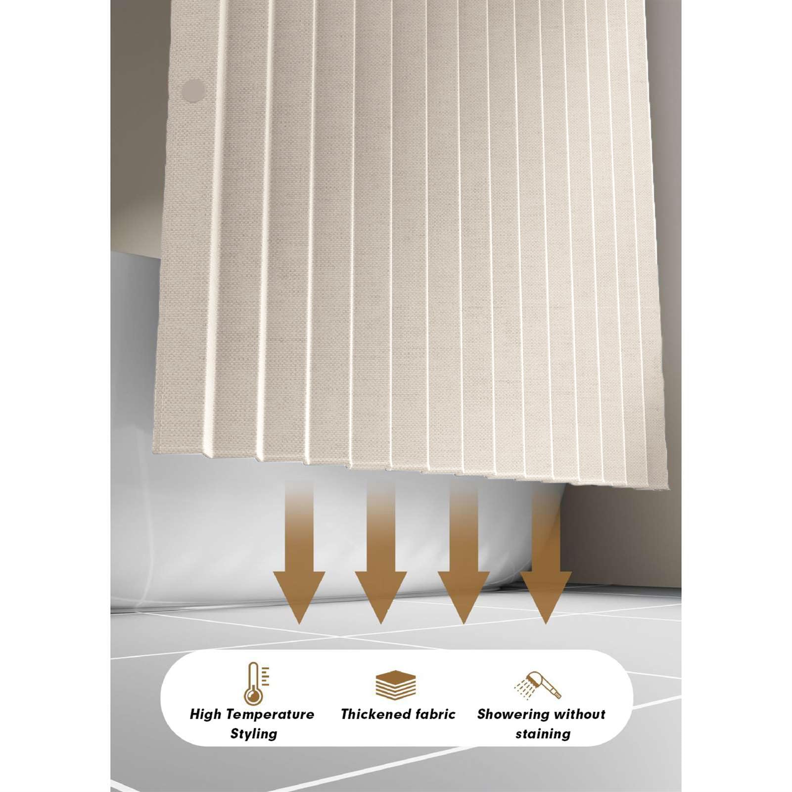 Momooda Waterproof Folding Heavy Duty Shower Curtain with Hooks, Magnetic Sripe Splash-proof, Anti Mould Linen Shower Curtain for Bathroom, Beige