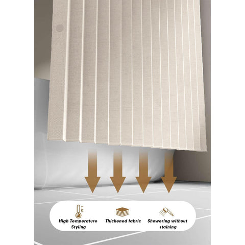 Momooda Waterproof Folding Heavy Duty Shower Curtain with Hooks, Magnetic Sripe Splash-proof, Anti Mould Linen Shower Curtain for Bathroom, Beige
