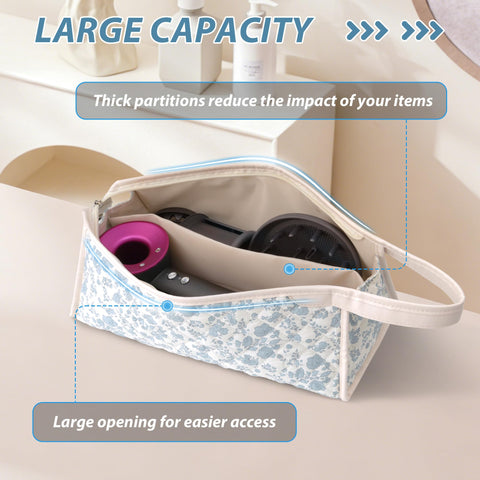Linpr Travel Organizer Bag Compatible with Dyson Hair Dryer, Flower Blue