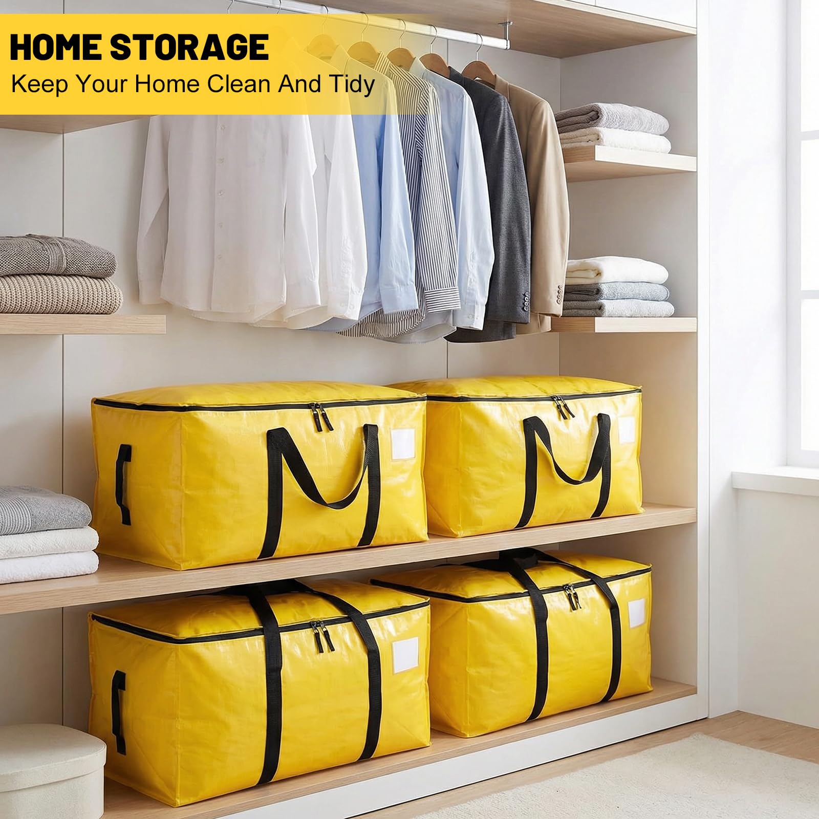 3 Pack 90L Moving Bags, Heavy Duty Storage Bag Dorm Moving Essential,Yellow
