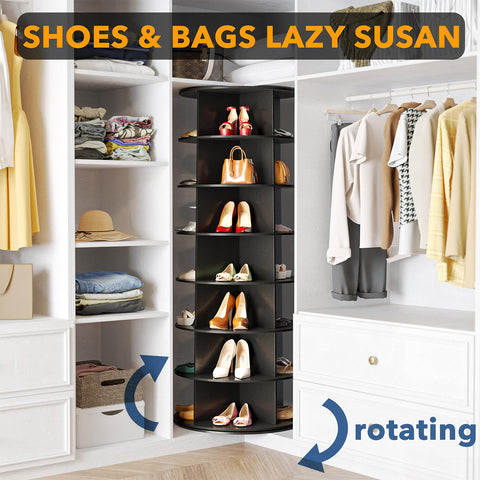 SpaceAid 7 Tier Rotating Shoe Rack Tower, Spinning Shoe Display Lazy Susan, Revolving 360 Shoe Rack Storage Round Carousel