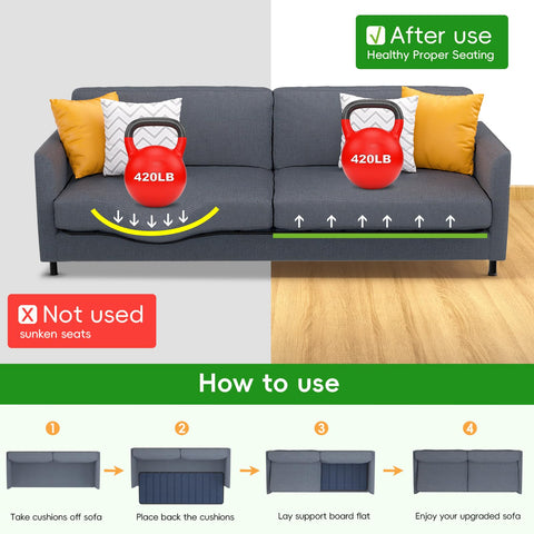 Couch Cushion Support for Sagging Seat - ( 60x205CM ) Wooden Sofa Support Strengthener Boards for Extra Large 3 Seater