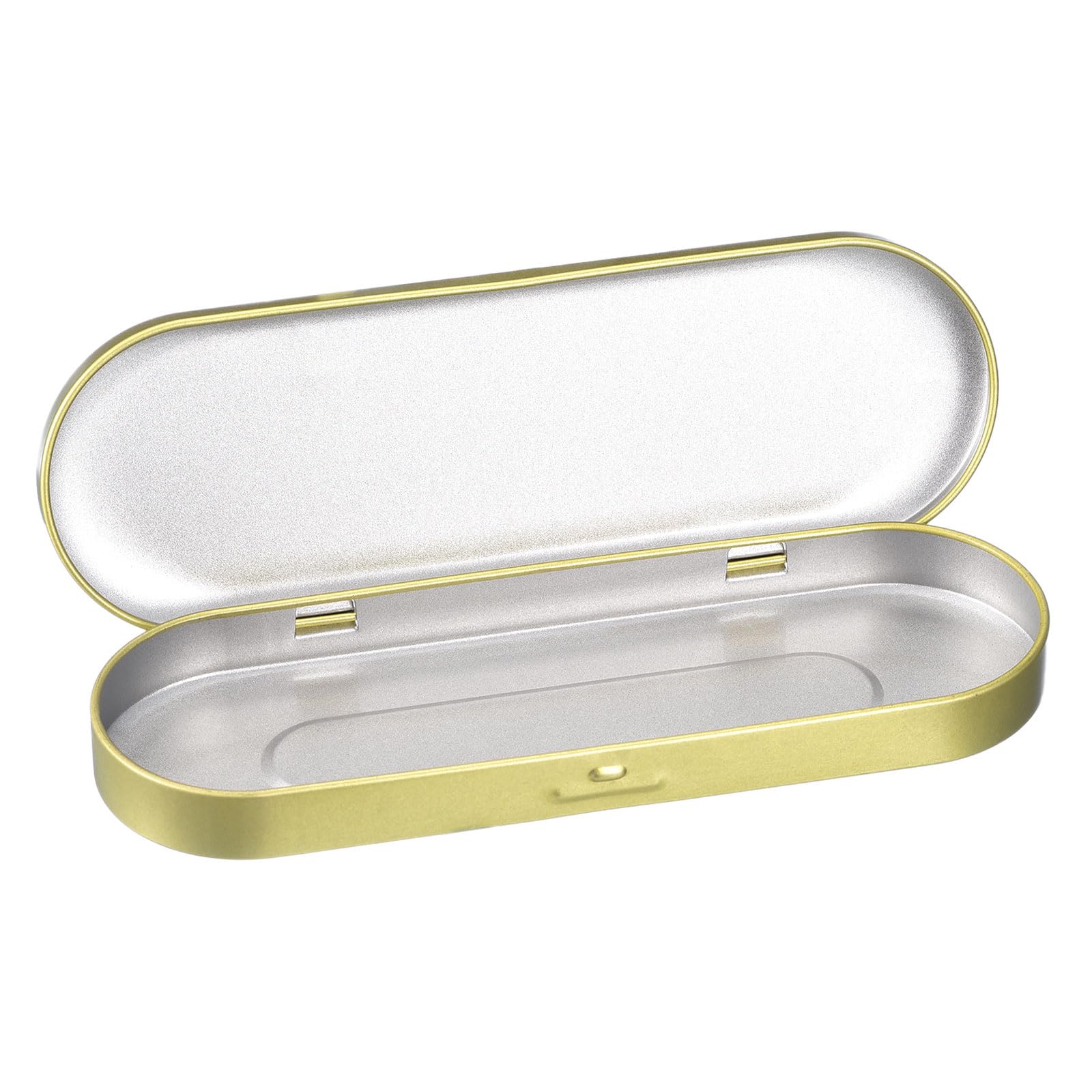 sourcing map 1 Pcs Metal Tin Box Container, 6.9x2.4x0.7 Inch Oval Empty Hinged Lid Box Mini Portable Storage Containers for Candy Drawing Pin Crafts