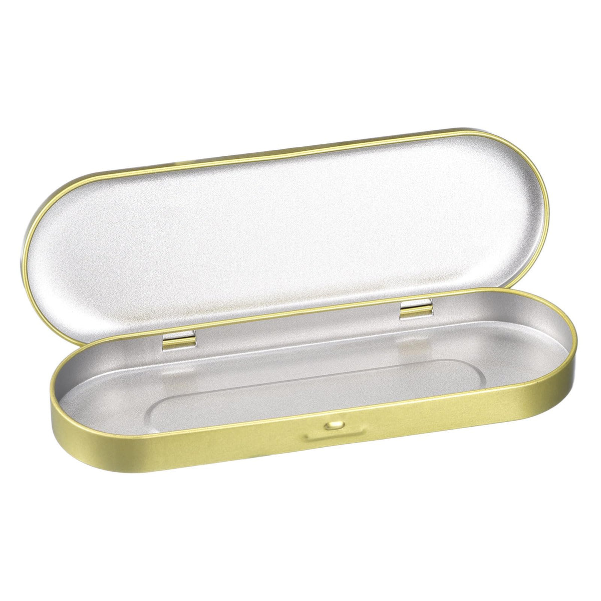 sourcing map 1 Pcs Metal Tin Box Container, 6.9x2.4x0.7 Inch Oval Empty Hinged Lid Box Mini Portable Storage Containers for Candy Drawing Pin Crafts