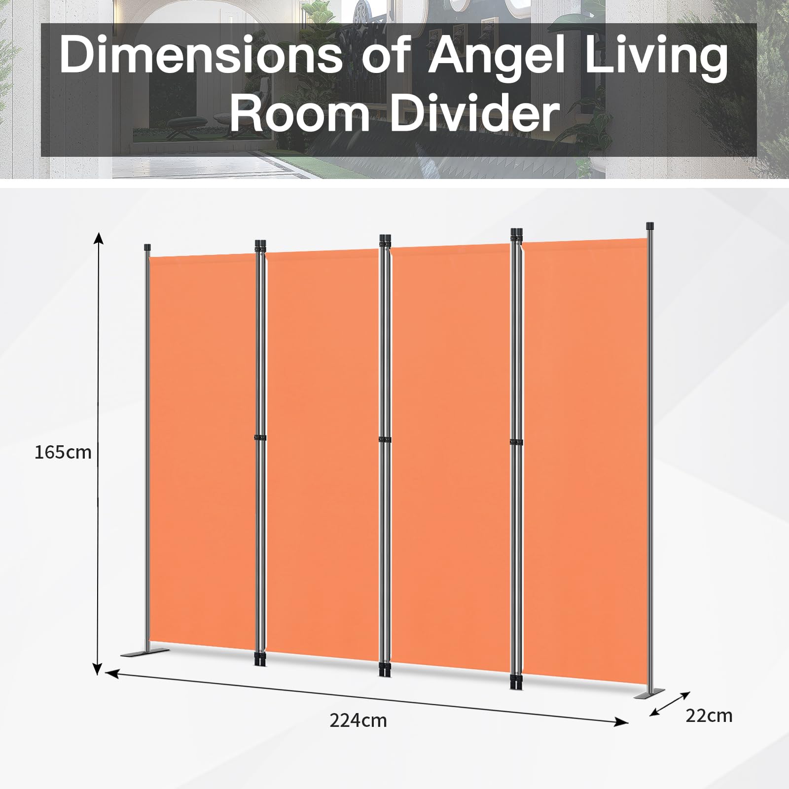 Angel Living 4 Panels Folding Room Divider, Privacy Screen Composed of Polyester Fabric and Sturdy Iron Frame