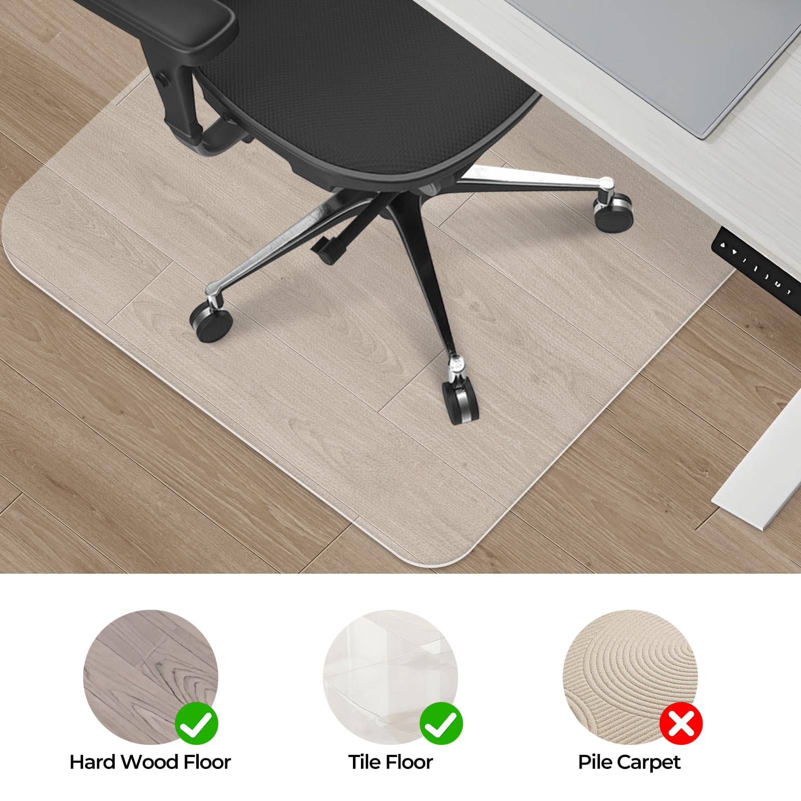 Office Chair Mat for Hard Wood Floors 90x120cm Heavy Duty Floor Protector Computer Desk Chair Mats for Rolling Chairs, Easy Clean