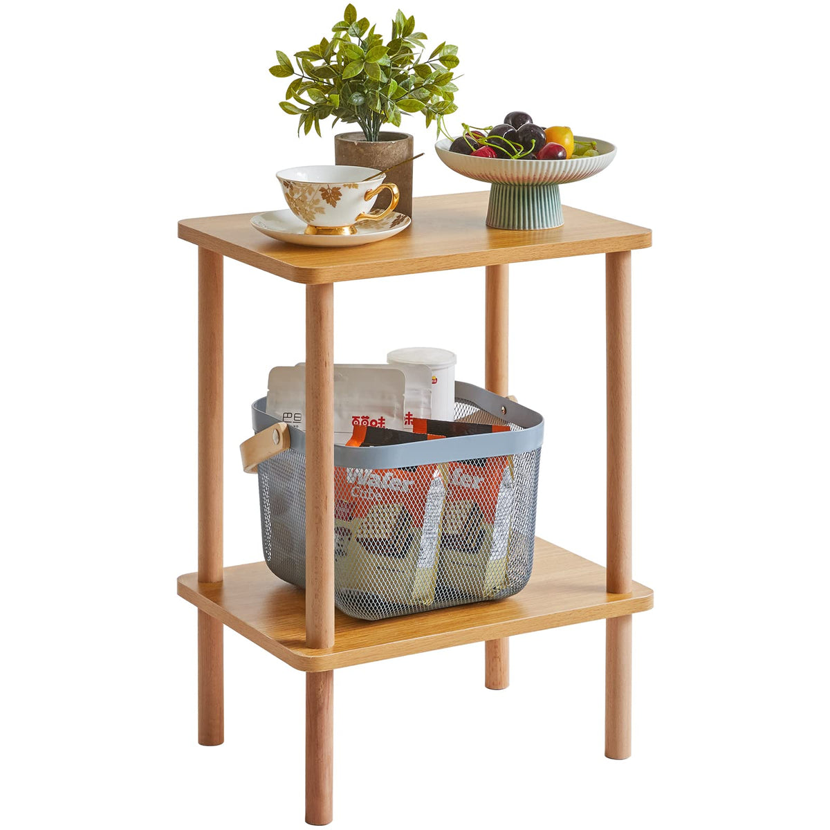 IBUYKE 2-Tier Side Table,End Table with Storage Shelf,Natural WST002N