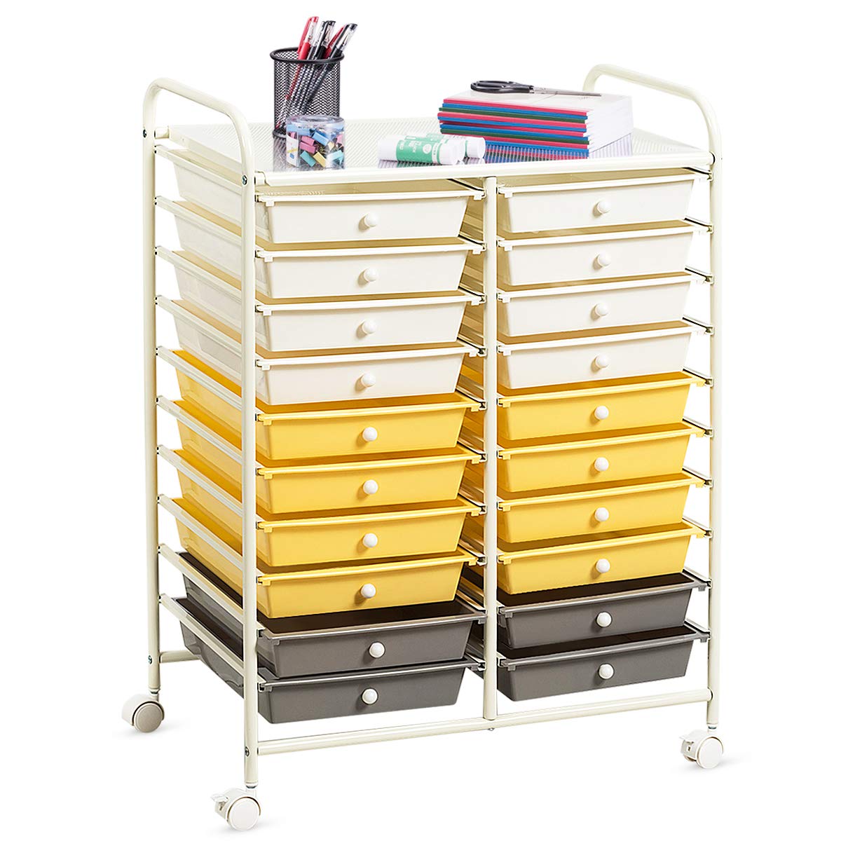 GiantexUK 20 Drawers Storage Trolley (Yellow)