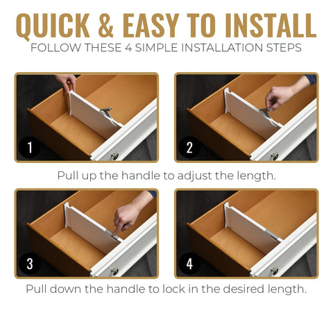 RAPTUROUS Expandable Tall Drawer Dividers 4 Pack - 6 Inch High Dresser Drawer Organizers, White