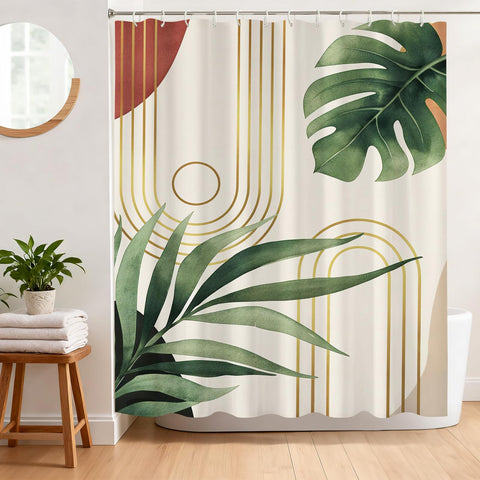 BREASOME Green Leaves Shower Curtain 180 x 180 cm Boho Tropical Leaves Shower Curtain for Bathroom Decor Mould Proof Waterproof Polyester Fabric Bath