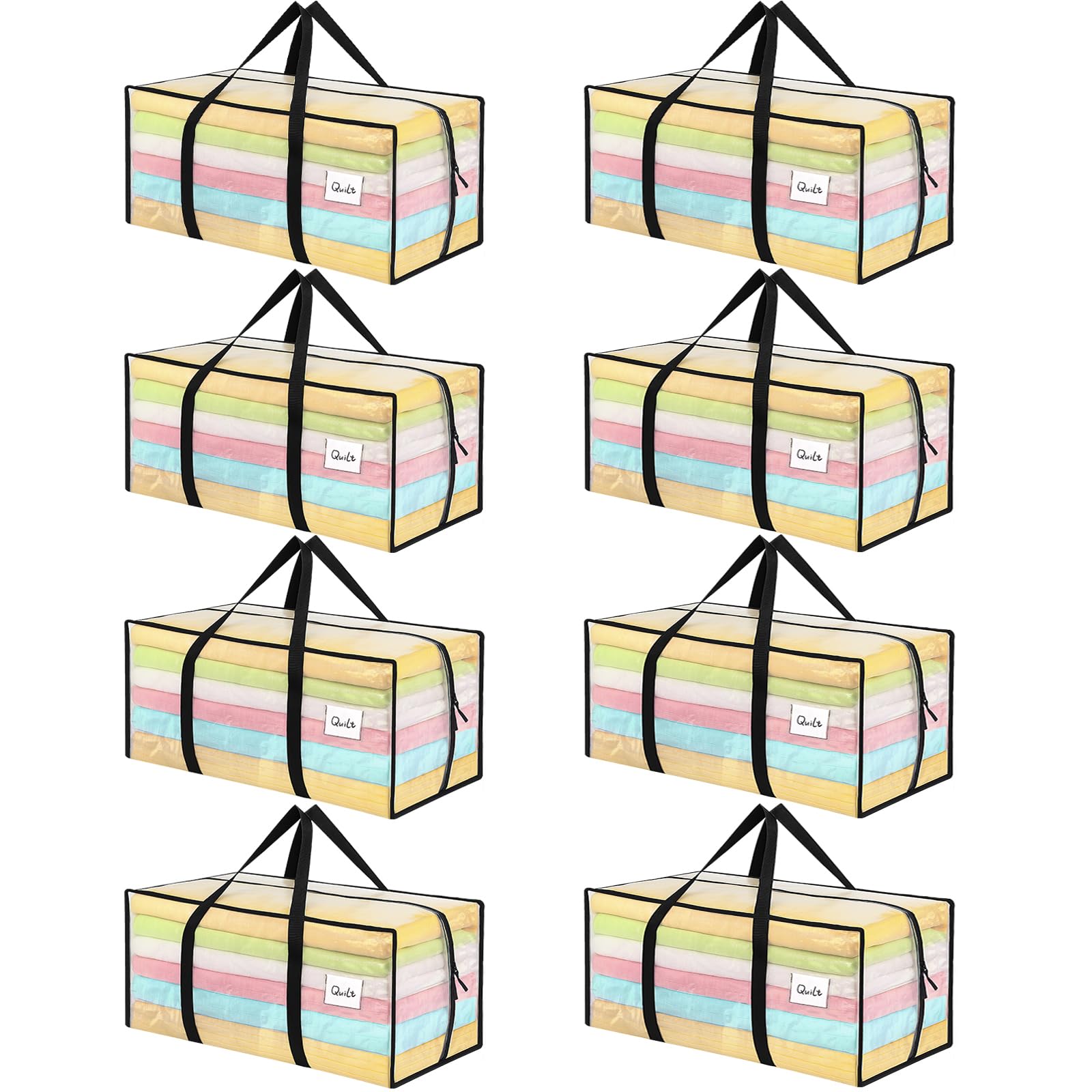 Dntorx 8 Pack 90L Moving Bags with L Zip, Clear Waterproof Storage Totes