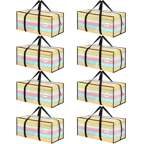Dntorx 8 Pack 90L Moving Bags with L Zip, Clear Waterproof Storage Totes