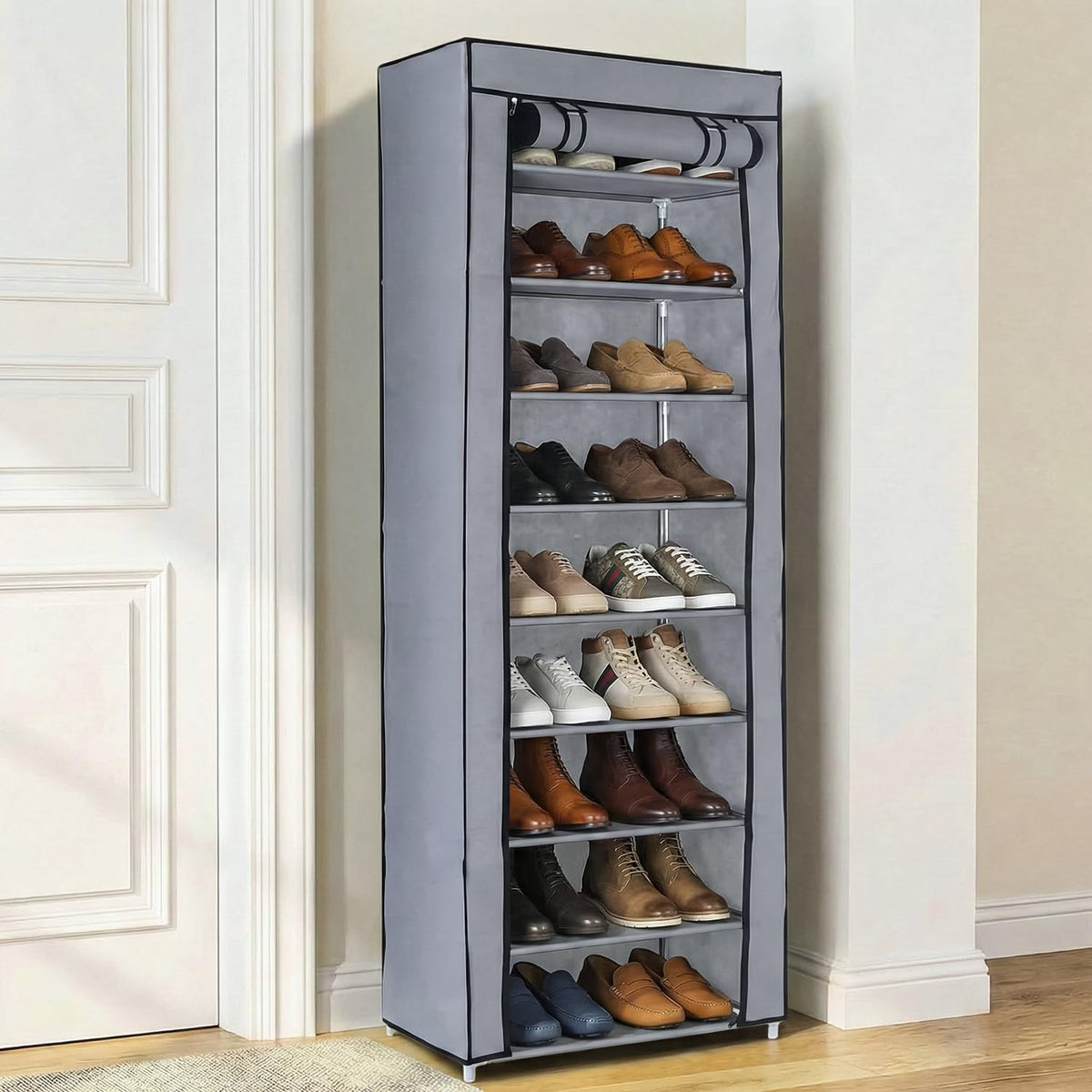 Rainberg 10 Tier Shoes Rack with Dustproof Cover, Shoe Storage Cabinet, Shoe Organizer, Easy to Assemble, Hold up to 25-30 Pairs