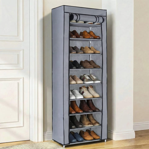 Rainberg 10 Tier Shoes Rack with Dustproof Cover, Shoe Storage Cabinet, Shoe Organizer, Easy to Assemble, Hold up to 25-30 Pairs