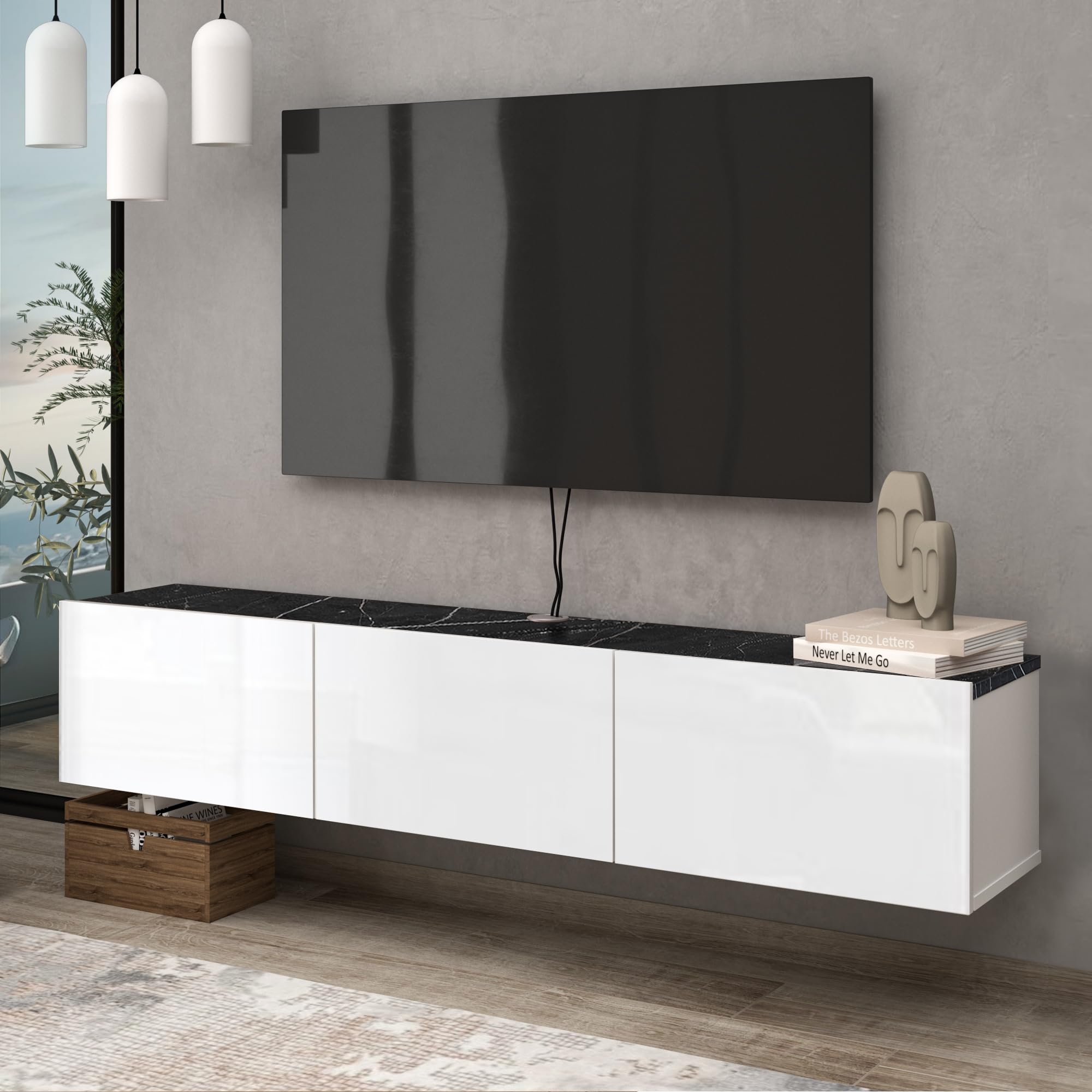 Atelier Mobili Floating TV Stand for 75/65 Inch TV, Wall Mounted Entertainment Center, TV Console
