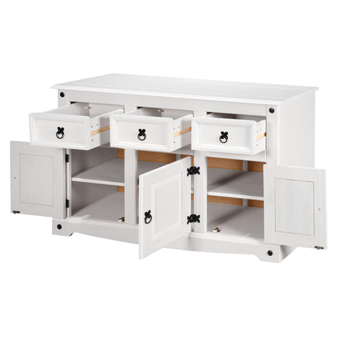 Corona Sideboard 3 Door 3 Drawer Country House All White Solid Mexican Pine Wood W 125cm x D 40cm x H 76cm