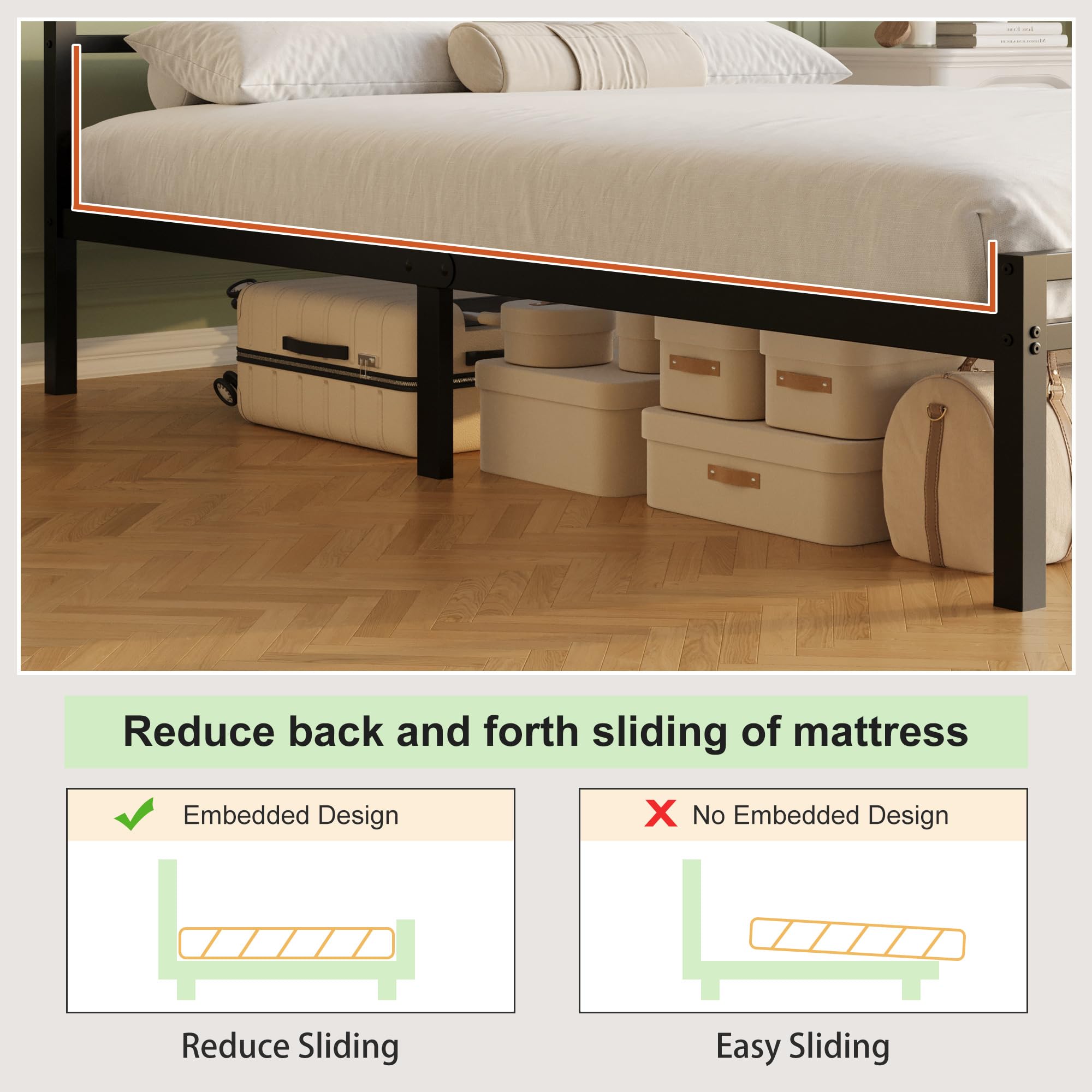 Lutown-Teen Metal King Size Bed Frame with Headboard and Footboard