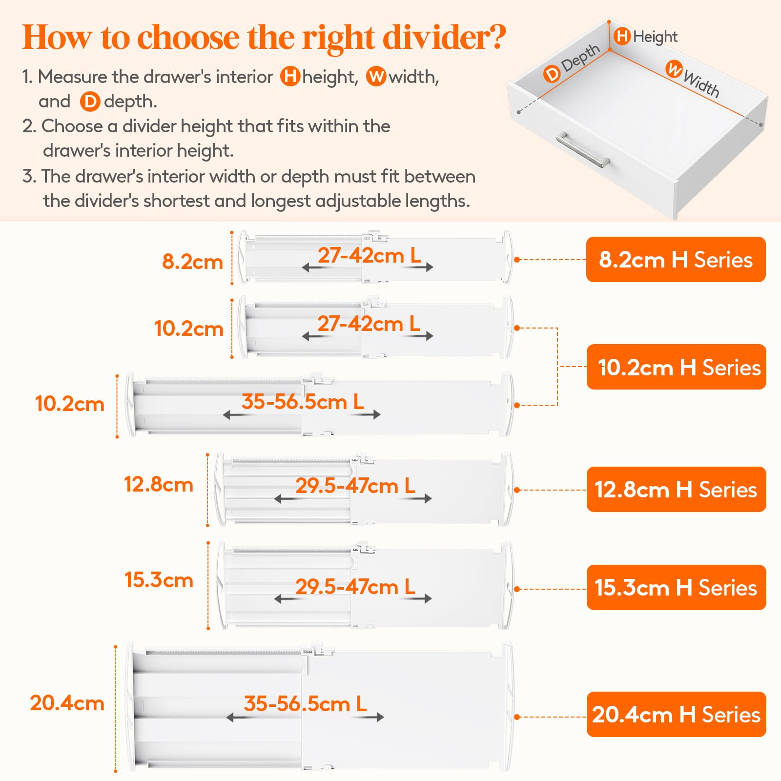 Lifewit 8" High 6 Pack Deep Drawer Dividers, 13.8-22.2" Expandable Drawer Organizer Clothes, Adjustable Kitchen Utensil Drawer Organiser