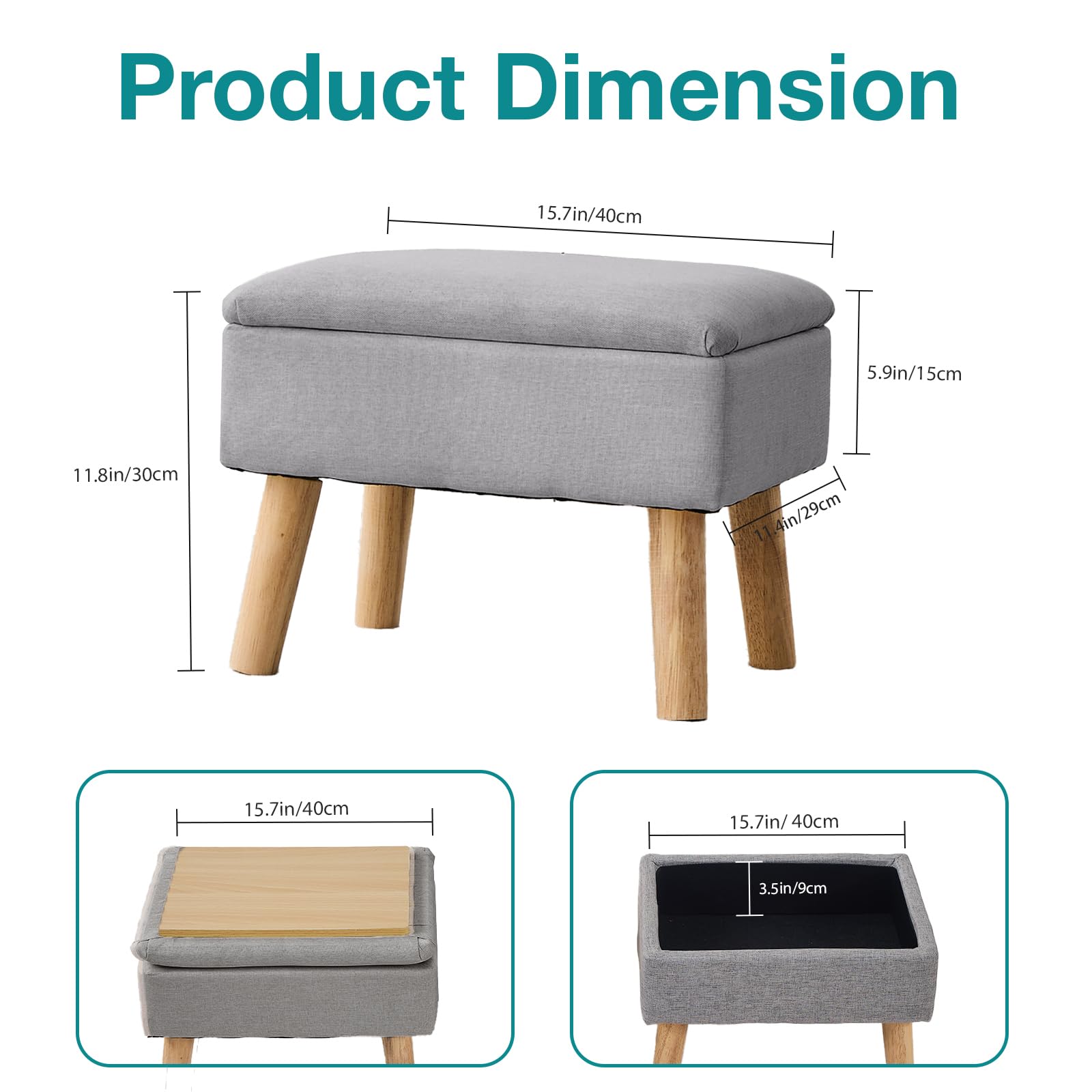BRIAN & DANY Footstool Ottoman with Storage, Linen Rectangle Storage Ottoman, Foot Stool with Legs Sofa Footrest for Living Room Entryway Office, Gray