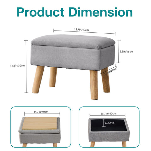 BRIAN & DANY Footstool Ottoman with Storage, Linen Rectangle Storage Ottoman, Foot Stool with Legs Sofa Footrest for Living Room Entryway Office, Gray