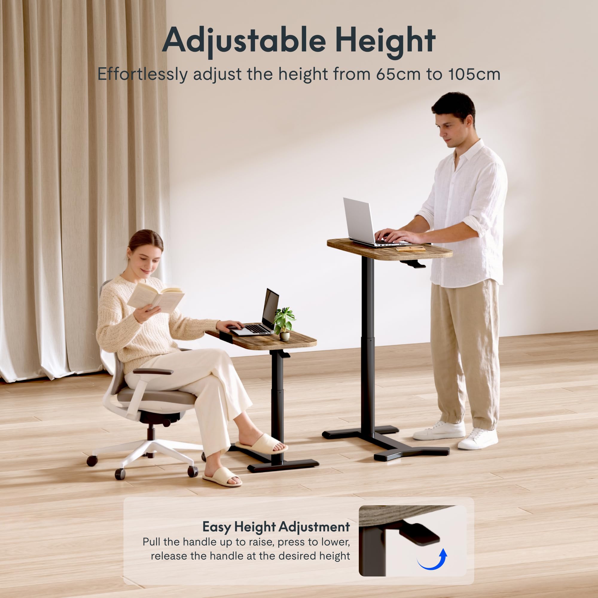 FLEXISPOT Overbed Table with Wheels, Adjustable Height Bedside Table, Rolling Laptop Desk for Bed Sofa, Small Standing Desk 60 x 40 cm