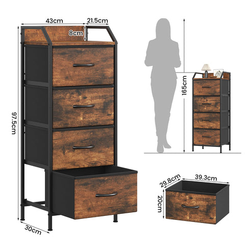 Feonase 4-Drawer Chest of Drawers with Metal Frame & Top Back Panel – Modern Fabric Storage Cabinet for Bedroom, Living Room, Small Spaces