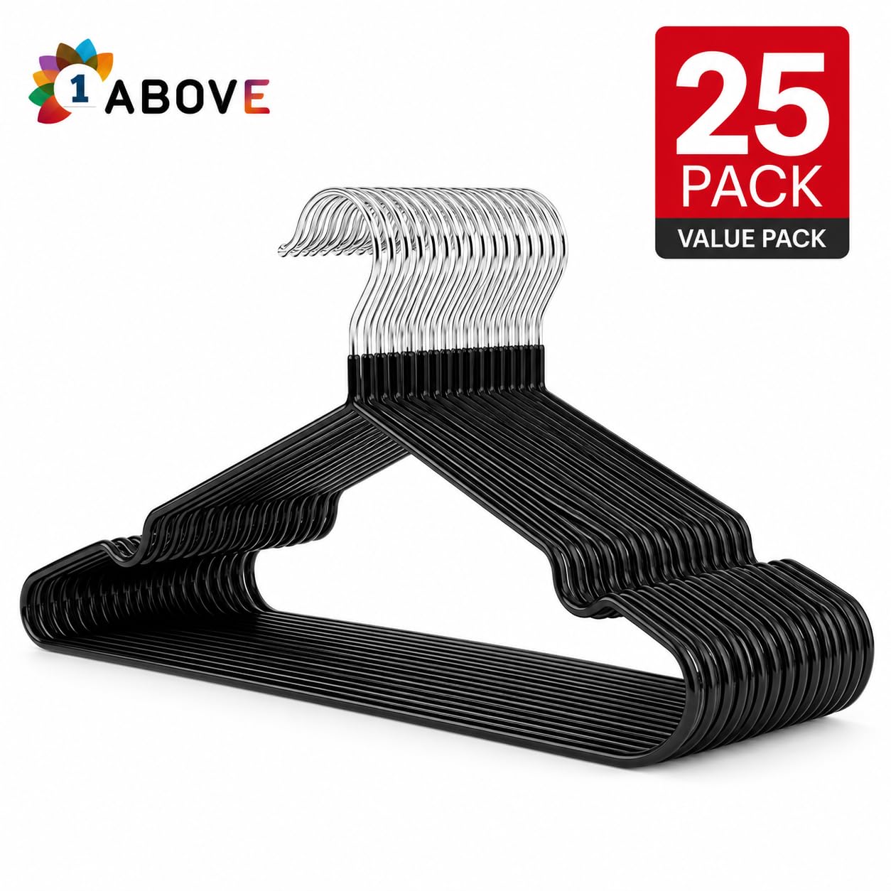 1Above 25x Premium Rubber Coated Metal Hangers - Heavy Duty - Space Saving Organiser Clothes Hangers for Wardrobes Coat Rack Rails Thin and Non-Slip