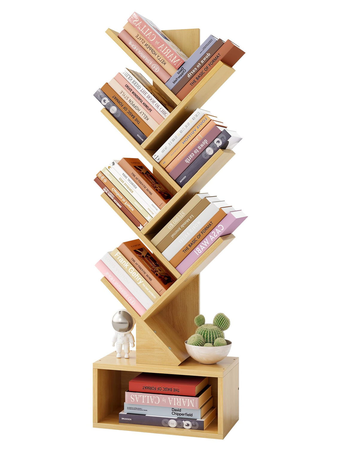 Hoctieon 6 Tier Tree Bookshelf, Tall Bookcase with Drawer, Freestanding Book Shelf, Display Floor Standing Storage Shelf