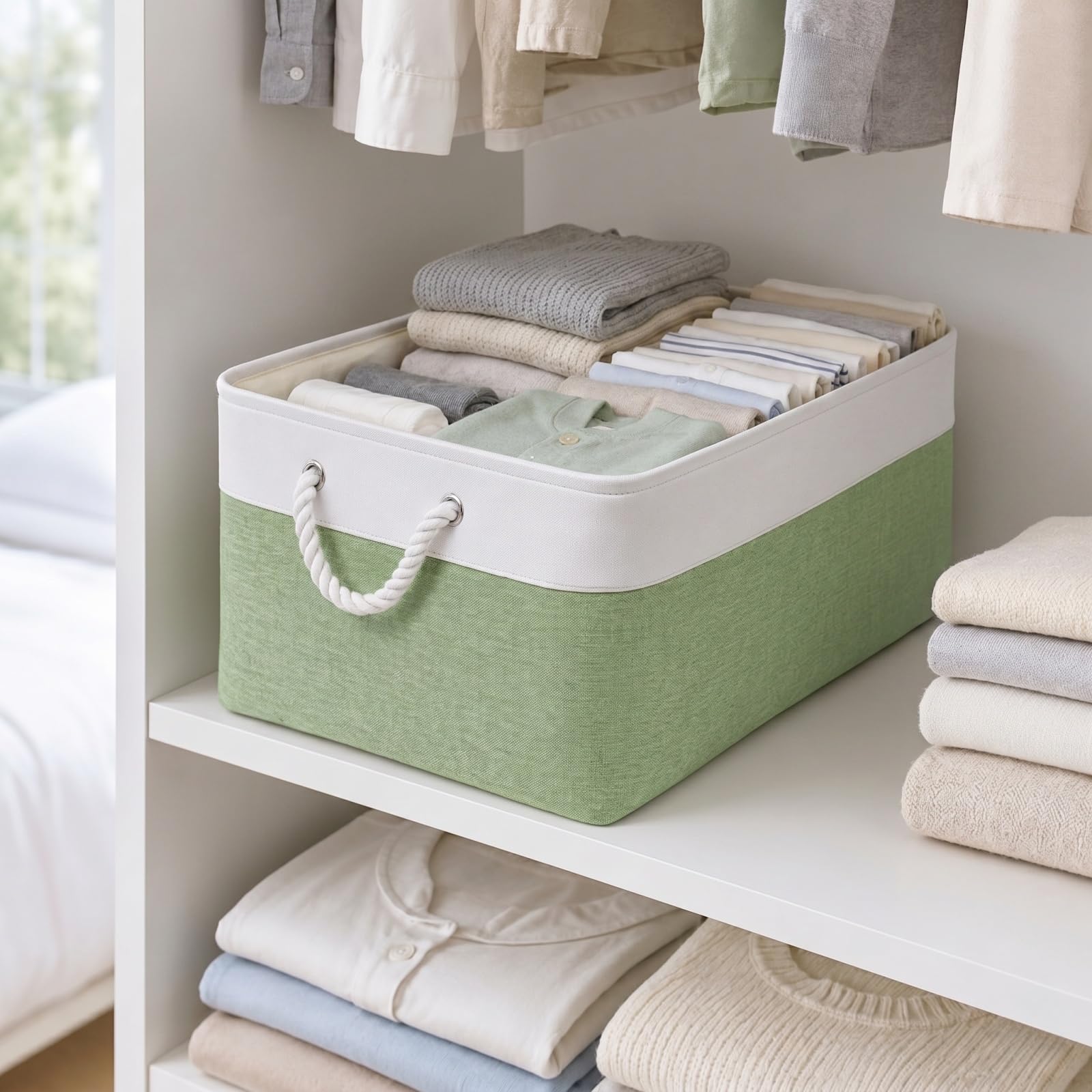 SOCOHOME Fabric Storage Box, Storage Basket with Handles for Shelves Toy, Wear-Resistant and Reinforced (M, 4 Pack)