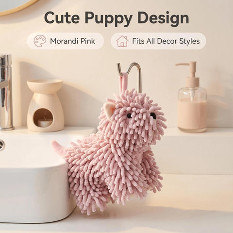 FILOEEX Cute Dog Shaped Chenille Hand Towel, Ultra Soft Highly Absorbent Fluffy Hand Towel
