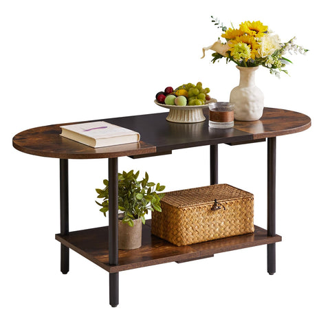 Aibiju Coffee Table, Oval Center Table, Industrial Side Tea Table for Living Room Home Furniture, 35x16x17inch Modern Style