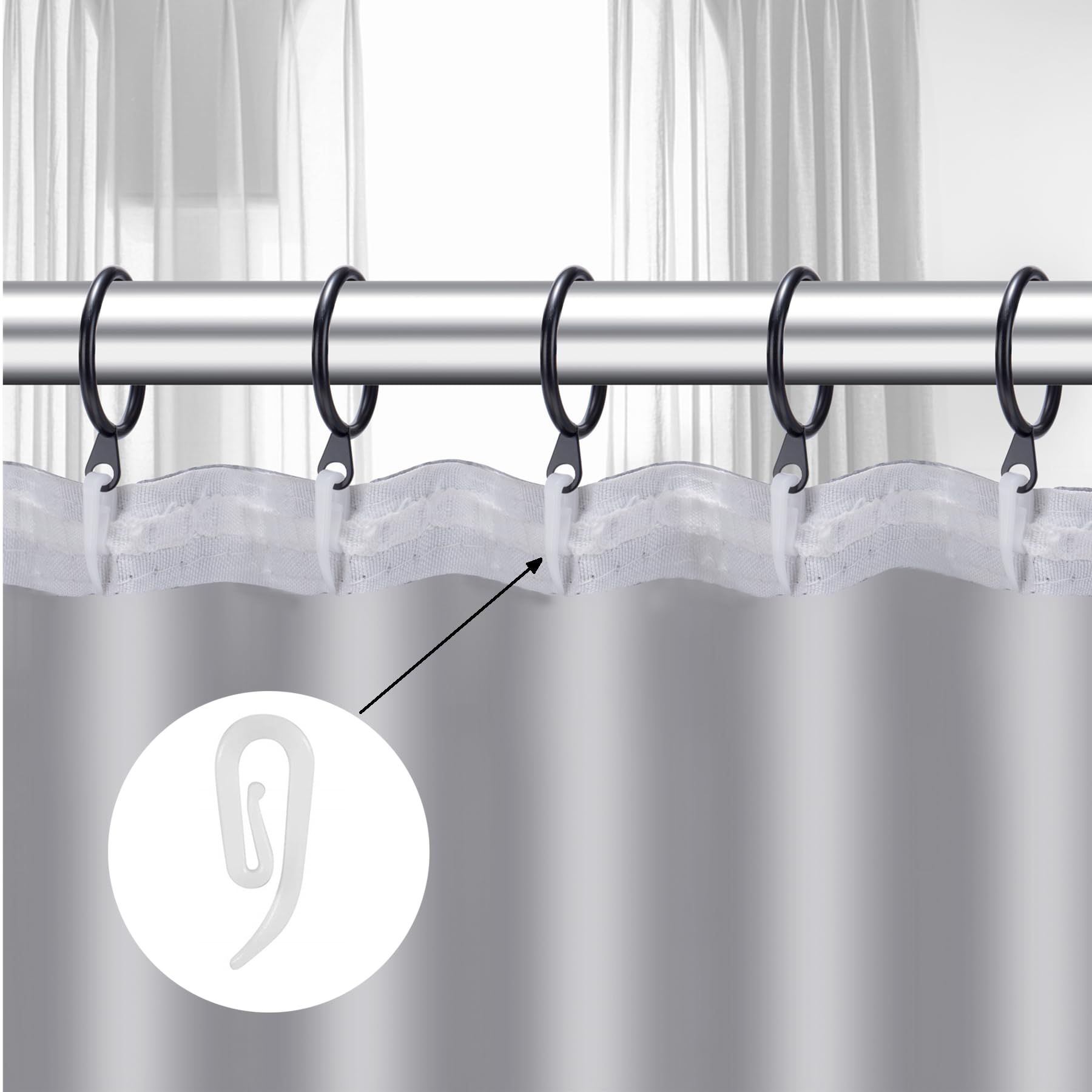 White Plastic Curtain Hooks for Door Window Curtain Header Tape Drapery Hooks 2.8x1.2cm (50PACK)
