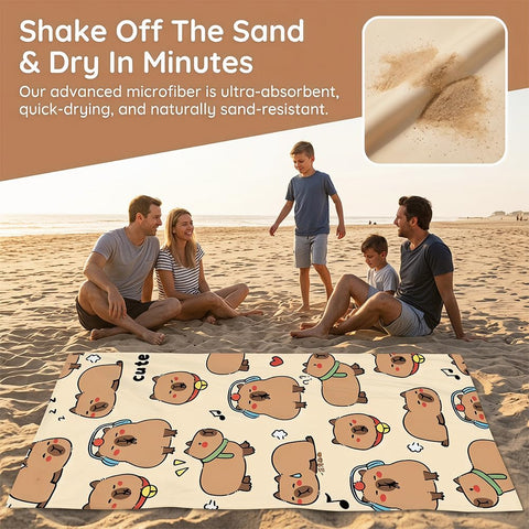 Capybara Microfiber Beach Towel Sand Free Absorbent Extra Large Travel Towels for Adults Kids Microfibre Towels for Adults with Drawstring Bag 2in1
