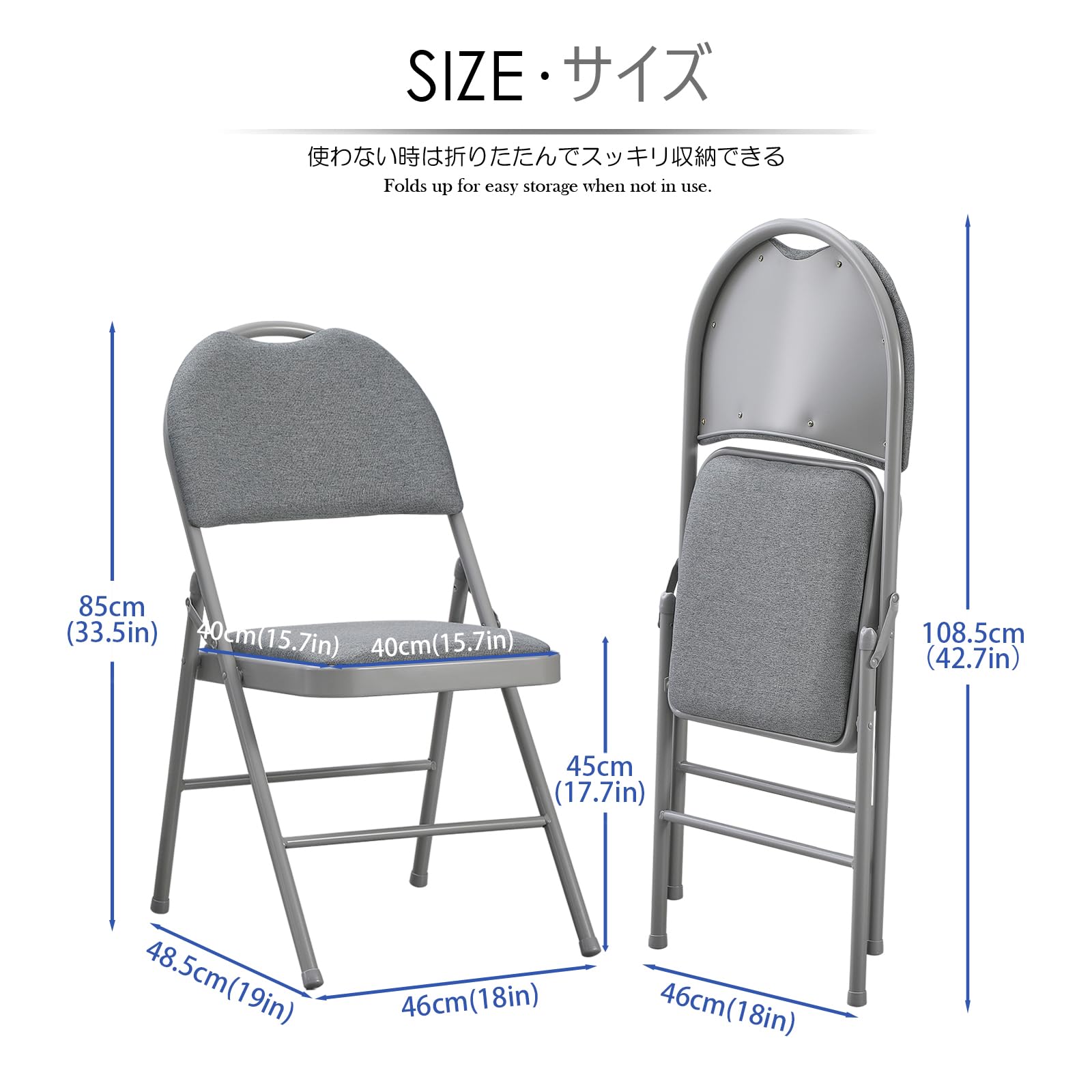 KAIHAOWIN Metal Folding Chairs Set of 2 Padded Foldable Comfortable Chairs with Extended Backrest and Handle Hole for Indoor Easy to Carry-Gray