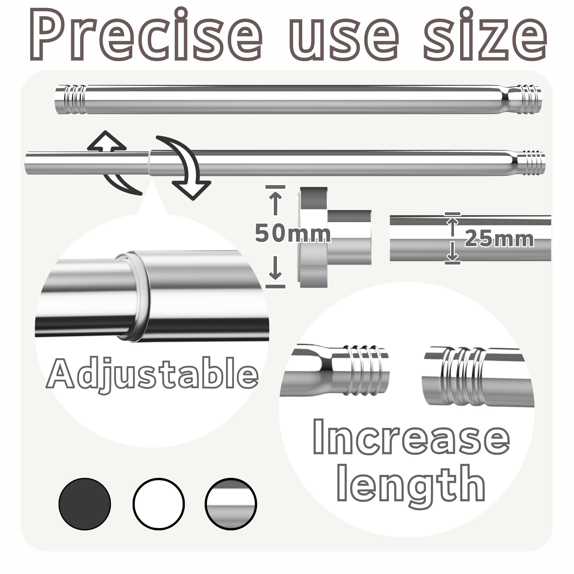 Telescopic Clothes Rail, Extendable Curtain Rod 72-145CM, φ25mm, No Drill Adjustable Spring Rod for Window Bathroom Bedroom, Silver