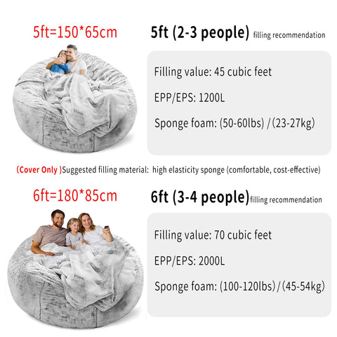 YudouTech Bean Bag Chair Cover Without Filler,Big Round Soft Fluffy PV Velvet Washable Bean Bag Lazy Sofa Bed Cover for Adults,Living Room Bedroom