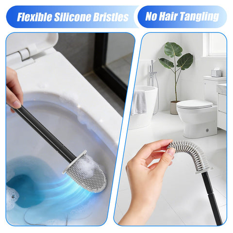Toilet Brush, 1 Pack Bathroom Silicone Toilet Brushes and Holder Sets with No-Slip Long Plastic Handle and Soft Flexible Bristles