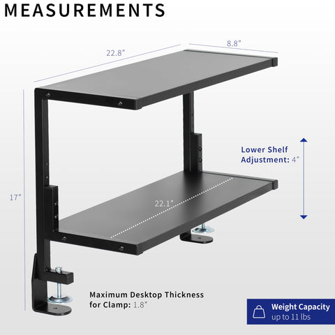 VIVO Clamp-on 61cm Above or Below Desk 2-Tier Shelving Unit for Table Accessories, Gaming Devices, and More, Storage Tray, Desktop Organizer, Black