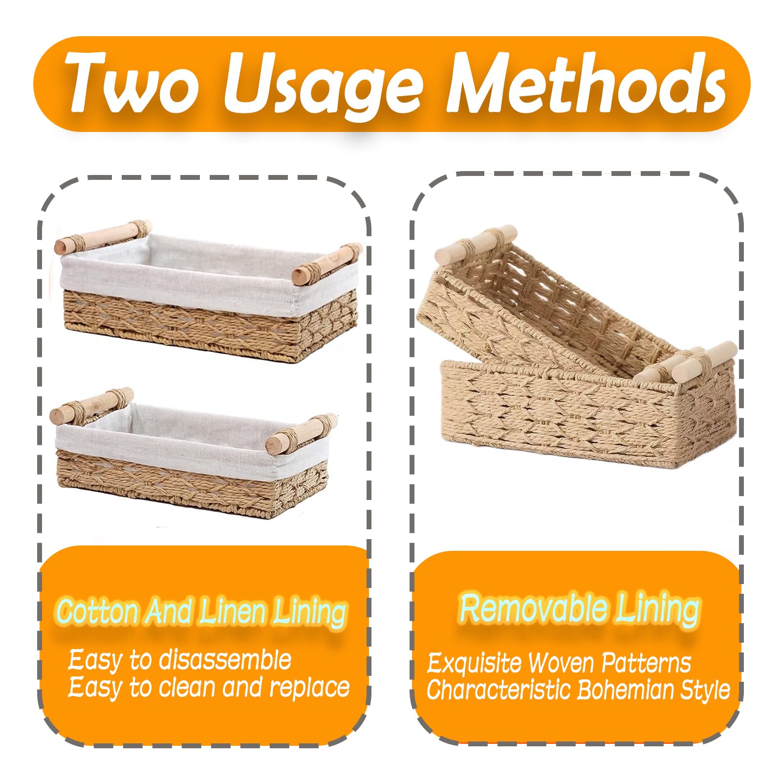 2 Pack Storage Baskets, Storage baskets for Shelves, Storage Box Organiser, Wicker Hamper Basket, Woven Storage Baskets, Bathroom Storage Organiser