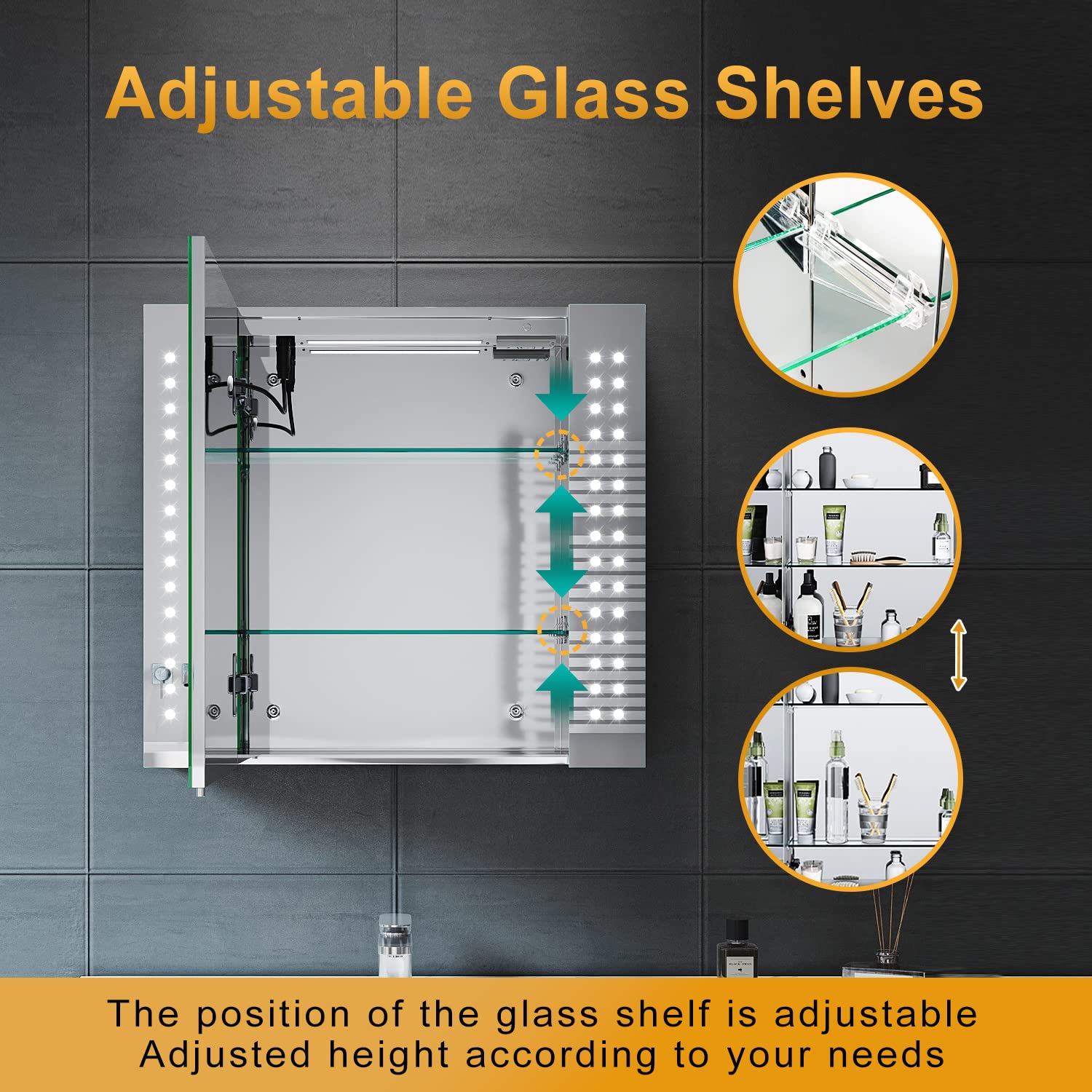 ELEGANT 650 x 600mm LED Illuminated Bathroom Mirror Cabinet with Shaver Socket, Stainless Steel Bathroom Wall Storage Mirror Cabinet with Dot Lights