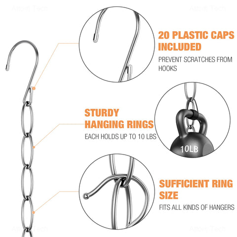 NiHome 10-Pack Space Saving Clothing Chain Hanger, Foldable Metal, Silver