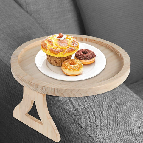 Sofa Arm Tray Table Foldable Sofa Armrest Clip Tray Table Round Couch Armrest Tray Natural Pine Wood Sofa Side Table Sofa Couch Arm Rest Organizer