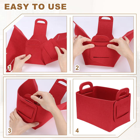 sourcing map Felt Storage Bin, 28 x 18 x 15cm Foldable Organizer Basket with Handles