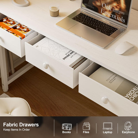 Grandder Small Computer Desk with 3 Fabric Drawers, 100 x 40 cm Home Office Desk with Storage Bags and Drawers