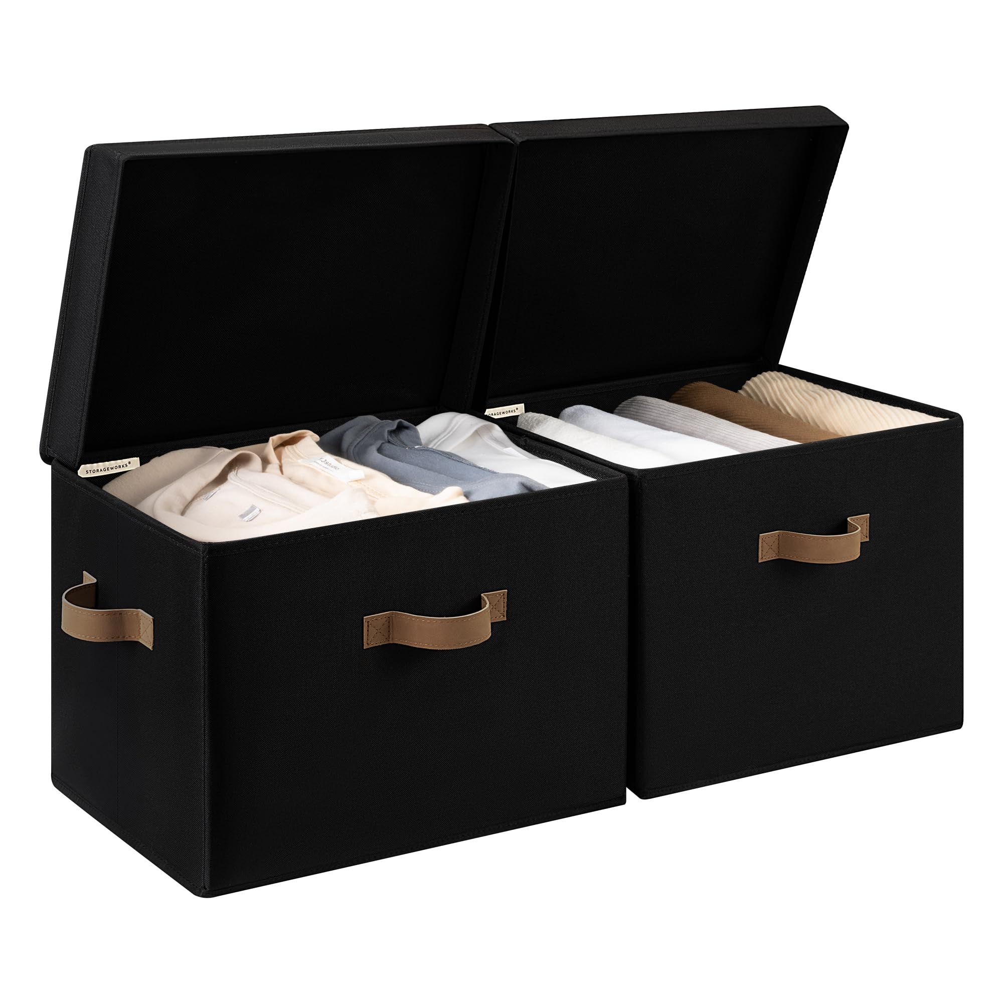 StorageWorks Fabric Storage Boxes with Lids, Extra Large Wardrobe Storage Organiser with Handles, Foldable Storage Basket