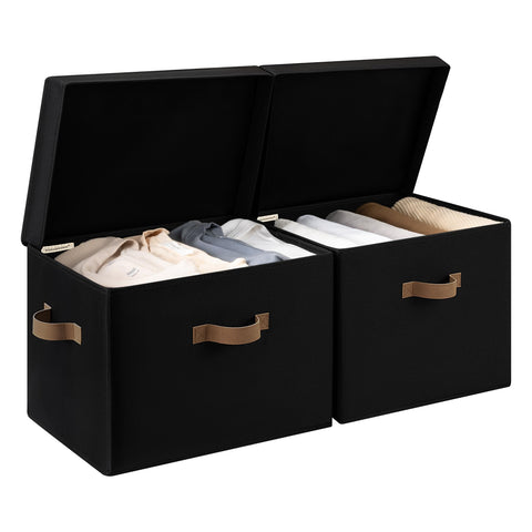 StorageWorks Fabric Storage Boxes with Lids, Extra Large Wardrobe Storage Organiser with Handles, Foldable Storage Basket